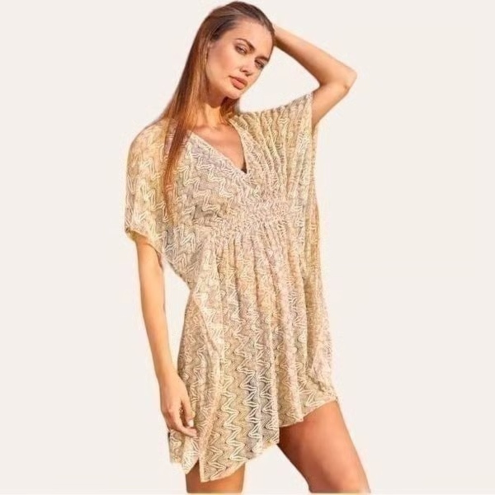 DONATING SOON- BECCA Riviera Tunic, Plunge Neck, Crochet, Beach Cover Ups
